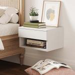 Nathan James Wall Mounted Floating Bedroom Nightstand with Storage Drawer and Modern Open Shelf Cubby, White
