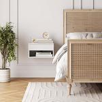 Nathan James Wall Mounted Floating Bedroom Nightstand with Storage Drawer and Modern Open Shelf Cubby, White
