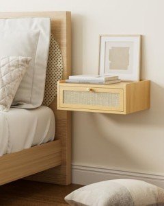 AEPOALUA Floating Nightstand,Wall Mounted Night Stand with Drawer,Small Floating Shelves,Floating Wood Bedside Table for Bedroom、Living Room、Bathroom