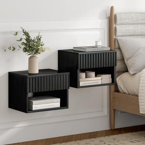 EYYTHUNG Fluted Floating Nightstand Set of 2 with fluted door