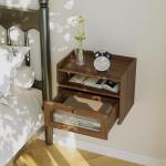 ChooChoo Floating Nightstand Set of 2 with LED Lights, Floating Bedside Table with Drawers, Modern Nightstand, Bedside Shelf Wall Mounted End Table for Bedroom Room, Walnut