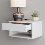 Nathan James Wall Mounted Floating Bedroom Nightstand with Storage Drawer and Modern Open Shelf Cubby, White