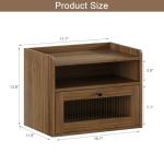 ChooChoo Floating Nightstand Set of 2 with LED Lights, Floating Bedside Table with Drawers, Modern Nightstand, Bedside Shelf Wall Mounted End Table for Bedroom Room, Walnut