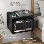 EYYTHUNG Fluted Floating Nightstand Set of 2 with Drawer, Modern Night Stand with Fluted Door and Open Storage Shelf Wall Mounted Bedside Table for Bedroom, Entryway Black