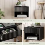 EYYTHUNG Fluted Floating Nightstand Set of 2 with Drawer, Modern Night Stand with Fluted Door and Open Storage Shelf Wall Mounted Bedside Table for Bedroom, Entryway Black