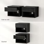 EYYTHUNG Fluted Floating Nightstand Set of 2 with Drawer, Modern Night Stand with Fluted Door and Open Storage Shelf Wall Mounted Bedside Table for Bedroom, Entryway Black