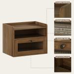 ChooChoo Floating Nightstand Set of 2 with LED Lights, Floating Bedside Table with Drawers, Modern Nightstand, Bedside Shelf Wall Mounted End Table for Bedroom Room, Walnut