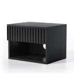 EYYTHUNG Fluted Floating Nightstand Set of 2 with Drawer, Modern Night Stand with Fluted Door and Open Storage Shelf Wall Mounted Bedside Table for Bedroom, Entryway Black