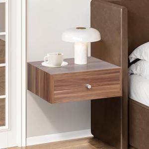 LOFTEY Floating Nightstand with Drawer, Floating Bedside Table, Wall Mounted Nightstand, Floating Shelf with Drawer,Floating Drawer for Bedroom, Walnut 15.5"x12"x6"