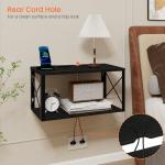 Homode Floating Nightstand, 2 Tier Wall Mounted Nightstand with Cable Hole, Wooden Floating Bedside Table, Bedside Wall Shelf for Bedroom Bathroom Living Room Kitchen Office, Black