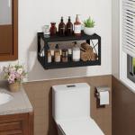 Homode Floating Nightstand, 2 Tier Wall Mounted Nightstand with Cable Hole, Wooden Floating Bedside Table, Bedside Wall Shelf for Bedroom Bathroom Living Room Kitchen Office, Black