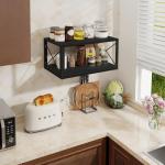 Homode Floating Nightstand, 2 Tier Wall Mounted Nightstand with Cable Hole, Wooden Floating Bedside Table, Bedside Wall Shelf for Bedroom Bathroom Living Room Kitchen Office, Black