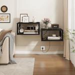 Homode Floating Nightstand, 2 Tier Wall Mounted Nightstand with Cable Hole, Wooden Floating Bedside Table, Bedside Wall Shelf for Bedroom Bathroom Living Room Kitchen Office, Black