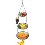 Simple Houseware Adjustable Metal Hanging Fruit Basket, Oblate, Black, 11" W x 11" L x 30" H