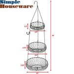 Simple Houseware Adjustable Metal Hanging Fruit Basket, Oblate, Black, 11" W x 11" L x 30" H