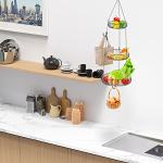 Simple Houseware Adjustable Metal Hanging Fruit Basket, Oblate, Black, 11" W x 11" L x 30" H