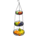 Simple Houseware Adjustable Metal Hanging Fruit Basket, Oblate, Black, 11" W x 11" L x 30" H