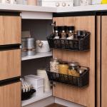 GRANNY SAYS Wicker Hanging Basket, 2 Pack Wall Basket for Kitchen, Fruit and Vegetable Storage Cabinet, Pantry Storage Spice Organization for Cabinet, Adhesive Shelf for Bathroom, Black