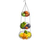 Simple Houseware Adjustable Metal Hanging Fruit Basket, Oblate, Black, 11" W x 11" L x 30" H