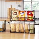 3 Tier Large Snack Organizer for Pantry Organization with Remove Divider Stackable Wall Mount Candy Chip Display Office Snack Bar Rack Storage Bin Caddy Holder Dispenser Countertop