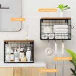 Trecaan Fruit Basket for Kitchen Counter, 2 Tier Stackable Hanging Wall Wire Baskets with Wood Lid, Kitchen Countertop Organizer for Bread Snack Vegetable Produce, Potato and Onion Storage Bin, Black