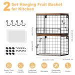Trecaan Fruit Basket for Kitchen Counter, 2 Tier Stackable Hanging Wall Wire Baskets with Wood Lid, Kitchen Countertop Organizer for Bread Snack Vegetable Produce, Potato and Onion Storage Bin, Black