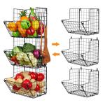 X-cosrack Metal Wire Basket Wall Mount, 3 Tier Wall Storage Organizer with 5 S Hooks, Kitchen Fruits and Vegetables Bin Toys Organizer Hanging Basket Black (S (10.83" L x 10.63" W x 30" H))