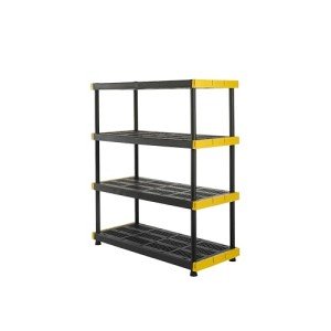 CX Black & Yellow®, 4-Tier Heavy Duty Plastic Storage Shelving Unit, 200lbs/shelf (55”H x 48”W x 20”D), for Indoor/Outdoor Organization, Modular Rack