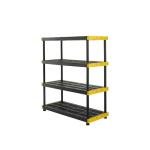 CX Black & Yellow®, 4-Tier Heavy Duty Plastic Storage Shelving Unit, 200lbs/shelf (55”H x 48”W x 20”D), for Indoor/Outdoor Organization, Modular Rack