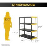 CX Black & Yellow®, 4-Tier Heavy Duty Plastic Storage Shelving Unit, 200lbs/shelf (55”H x 48”W x 20”D), for Indoor/Outdoor Organization, Modular Rack