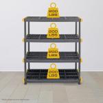CX Black & Yellow®, 4-Tier Heavy Duty Plastic Storage Shelving Unit, 200lbs/shelf (55”H x 48”W x 20”D), for Indoor/Outdoor Organization, Modular Rack