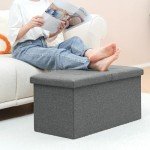 Grey Storage Ottoman with Flipping Lids, 30"x15"x15