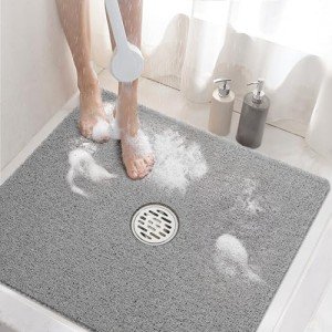 Square Non-Slip Shower Mat, 24"x24" Grey