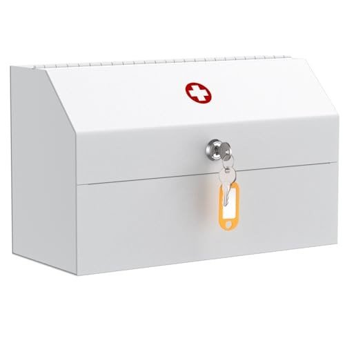 Secure wall-mount medicine cabinet made of rigid steel, featuring a reliable key lock.