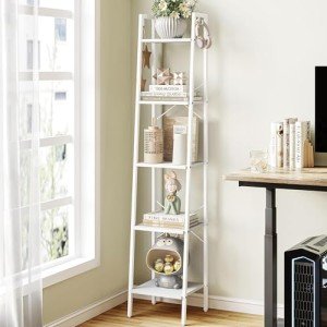 5-Tier Freestanding Ladder Shelf with Hooks
