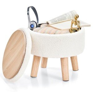 Teddy Velvet Storage Ottoman Footstool - White