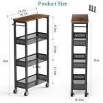 XYZLVSI Slim Storage Cart 4 Tier Narrow Kitchen Rolling Cart on Wheels for Small Space, Mobile Utility Cart Shelving Unit with Wooden Top and Metal Handle for Kitchen, Bathroom, Laundry Room
