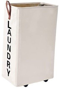 Homlikelan 70L Large Rolling Laundry Hamper - Tall Narrow Basket With Wheels, Slim Clothes Bin, 27.5" Beige
