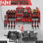 Power Tool Organizer Wall Mount with Charging Station, 45.5" Expanded Garage Wall Tool Organizer with 4 Pegboard Hooks, 6.5FT Outlet Power Strip, Large Garage Storage Rack for Impact Wrenches