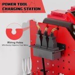 Power Tool Organizer Wall Mount with Charging Station, 45.5" Expanded Garage Wall Tool Organizer with 4 Pegboard Hooks, 6.5FT Outlet Power Strip, Large Garage Storage Rack for Impact Wrenches