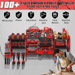 Power Tool Organizer Wall Mount with Charging Station, 45.5" Expanded Garage Wall Tool Organizer with 4 Pegboard Hooks, 6.5FT Outlet Power Strip, Large Garage Storage Rack for Impact Wrenches
