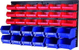 MaxWorks 80694 30-Bin Wall Mount Parts Rack/Storage for your Nuts, Bolts, Screws, Nails, Beads, Buttons, Other Small Parts,Blue and Red