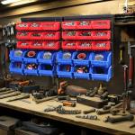 MaxWorks 80694 30-Bin Wall Mount Parts Rack/Storage for your Nuts, Bolts, Screws, Nails, Beads, Buttons, Other Small Parts,Blue and Red