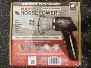 Horsepower Scrubber, Waterproof, Electric Power, Spins 350 RPM, 5 Brush Heads, AS-SEEN-ON-TV, Cleans Dirt & Grime, Tile, Grout, Bathrooms, Kitchen, Auto Rims, Outdoor Furniture & More, Rechargeable