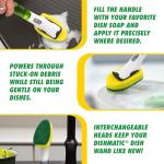 Libman Dishmatic I-Stand Dish Wand Kit, Kitchen Cleaning Scrub Brush with Handle and Soap Dispenser for Scrubbing and Washing Dishes, Refillable Standing Dispensing Scrubber Brushes, 3 Sponge Refills