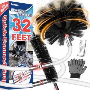 PetOde 32 Feet Dryer Vent Cleaner Kit, Enhanced Flexible Quick Snap Brush with Drill Attachment for Effective Cleaning, 360 Degree Rotation Without Loosening, Use with or Without a Power Drill