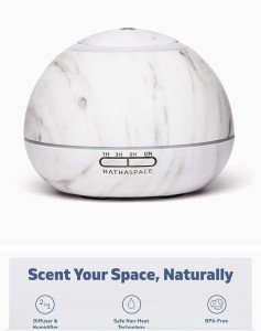 HATHASPACE Marble Essential Oil Diffuser, 350ml Ultrasonic Aromatherapy Diffuser & Cool Mist Humidifier, BPA-Free, 24+ Hour Run Time, 7-Color Mood Light, Quiet Air Diffuser for Home & Office, White