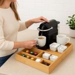 Natural Bamboo Coffee Station Organizer Tray – Multipurpose Storage for Coffee Accessories, Tea, and Condiments – Ideal for Kitchen Countertops, Restaurants & Buffet Stations (15” x 18.3”)