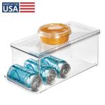 Clear Plastic Beverage Organizer Bin with Lid