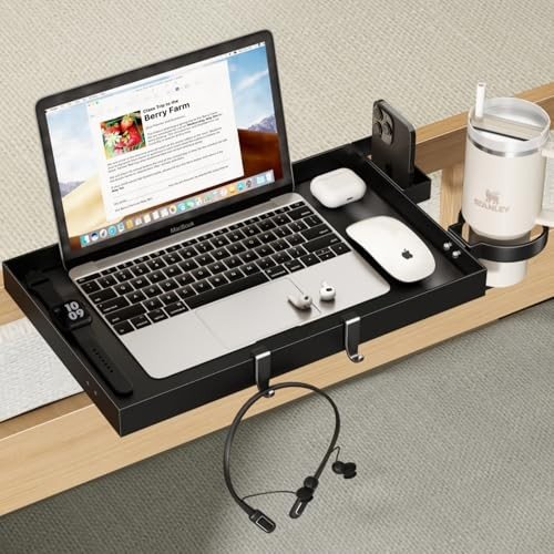 Heavy Duty Metal Clip-On Bedside Shelf with removable cup and phone holder
